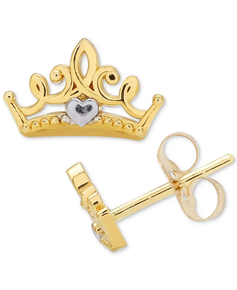 Disney Children's Princess Crown Stud Earrings in 14k Gold