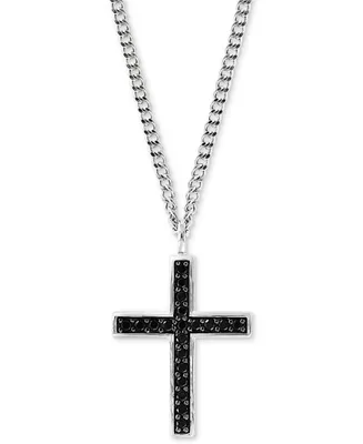 Effy Men's Black Spinel Cross Pendant Necklace 22" in Sterling Silver