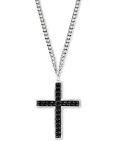 Effy Men's Black Spinel Cross Pendant Necklace 22" in Sterling Silver