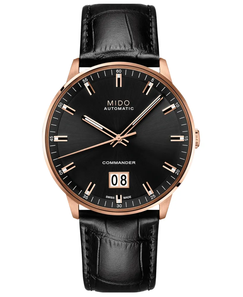 Mido Men's Swiss Automatic Commander Ii BigDate Black Leather Strap Watch 42mm