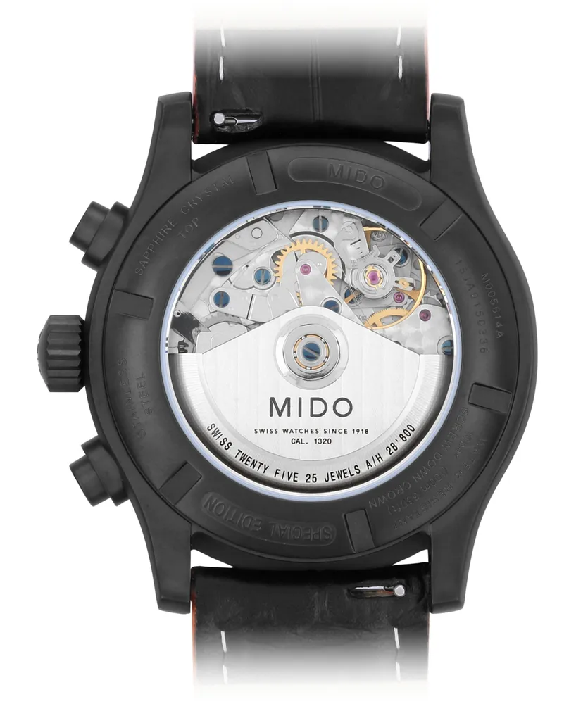 Mido Men's Swiss Automatic Multifort Orange Leather & Interchangeable Black Leather Strap Watch 44mm