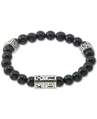 Legacy for Men by Simone I. Smith Onyx (8mm) Stretch Bracelet in Stainless Steel