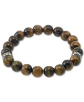 Legacy for Men by Simone I. Smith Tiger's Eye (10mm) Stretch Bracelet in Stainless Steel