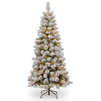 National Tree 7.5' Snowy Bristle Pine Slim Hinged Tree with 350 Clear Lights