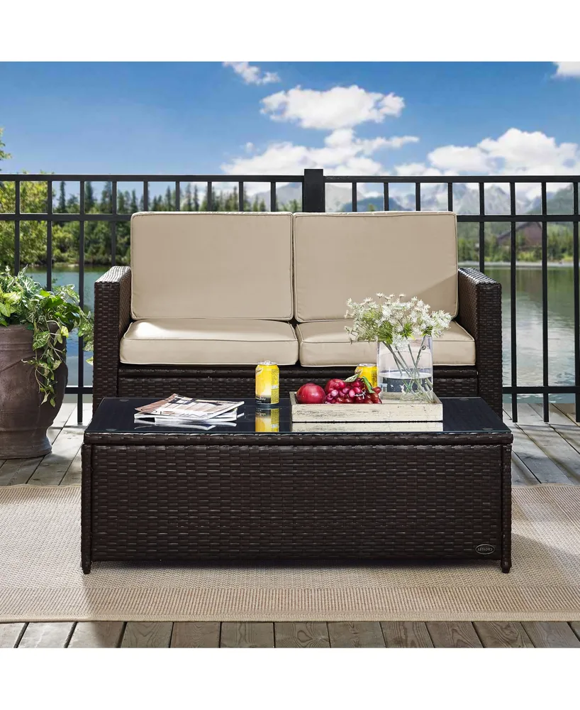 Palm Harbor 2 Piece Outdoor Wicker Seating Set With Cushions- Loveseat And Glass Top Table