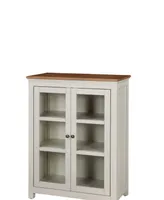 Savannah Pie Safe Cabinet, Ivory with Natural Wood Top