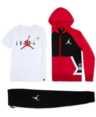 Jordan Little Boys Diamond Fleece Zip Up Hoodie Jumpman Print T Shirt Jogger Pants