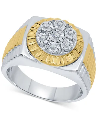 Men's Diamond Two-Tone Cluster Ring (1/5 ct. t.w.) in Sterling Silver & 18k Gold-Plate