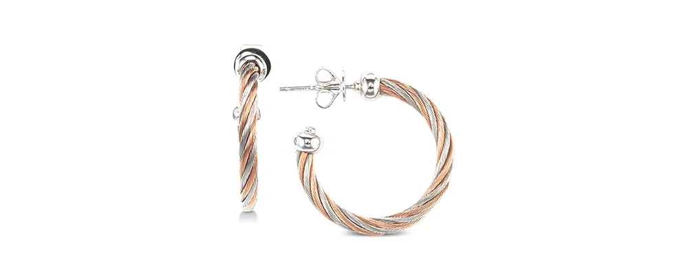 Charriol Two-Tone Cable Twist Hoop Earrings in Sterling Silver & Stainless Steel with Rose Gold Pvd