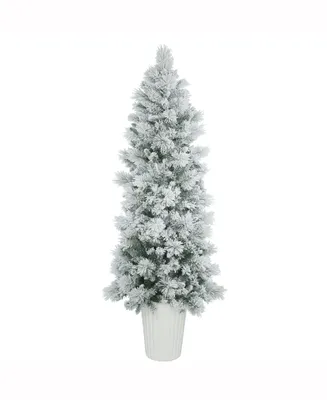 Vickerman 7 ft Potted Flocked Castle Pine Artificial Christmas Tree Unlit