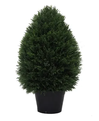 Vickerman 24" Artificial Cedar Teardrop Shaped Bush and Pot