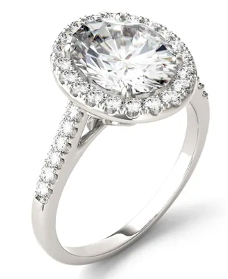 Moissanite Oval Halo Ring (3-1/2 ct. tw. Diamond Equivalent) 14k White Gold