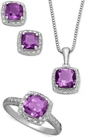 Sterling Silver Jewelry Set, Cushion Cut Amethyst Pendant, Earrings and Ring Set (4-1/3 ct. t.w.)