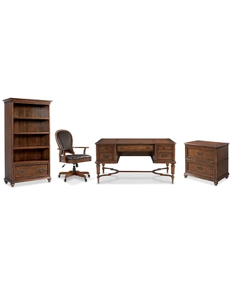 Clinton Hill Cherry Home Office, 4-Pc. Set (Writing Desk, Lateral File Cabinet, Open Bookcase, & Leather Desk Chair)