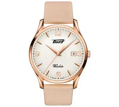 Tissot Unisex Swiss Heritage Visodate Beige Leather Strap Watch 40mm