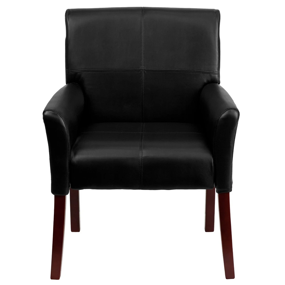 Leather Executive Side Reception Chair With Mahogany Legs