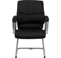 Black Leather Executive Side Reception Chair With Silver Sled Base