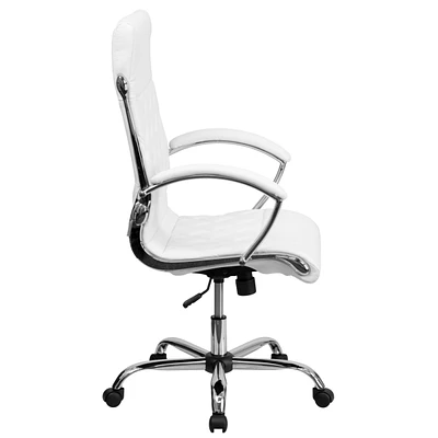 High Back Designer Leather Executive Swivel Chair With Chrome Base And Arms