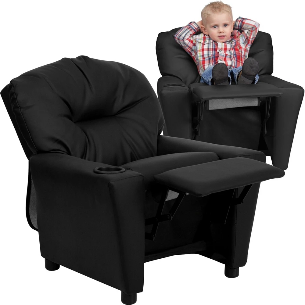 Contemporary Leather Kids Recliner With Cup Holder