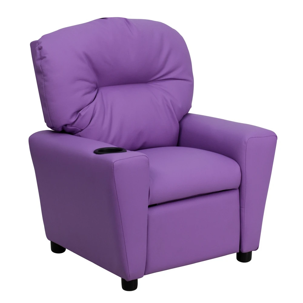 Contemporary Lavender Vinyl Kids Recliner With Cup Holder