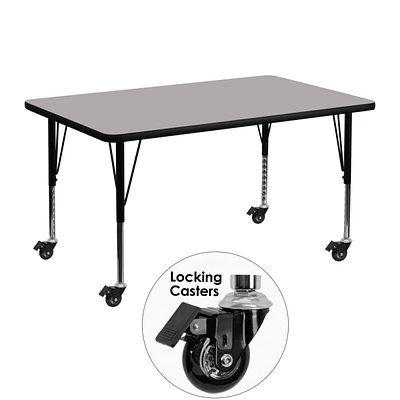 Mobile 30''W X 48''L Rectangular Grey Hp Laminate Activity Table - Height Adjustable Short Legs