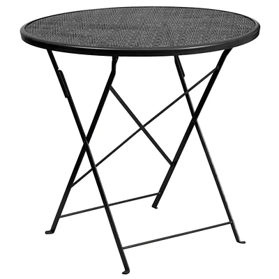 30'' Round Black Indoor-Outdoor Steel Folding Patio Table