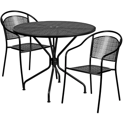 35.25'' Round Black Indoor-Outdoor Steel Patio Table Set With Round Back Chairs