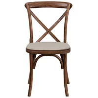 Hercules Series Stackable Pecan Wood Cross Back Chair With Cushion