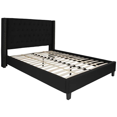 Riverdale Queen Size Tufted Upholstered Platform Bed In Black Fabric