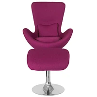 Egg Series Magenta Fabric Side Reception Chair With Ottoman