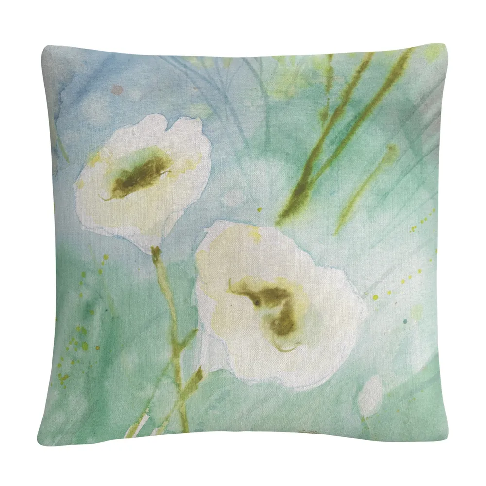 Sheila Golden Quiet Pond White Soft Floral Motif Decorative Pillow, 16" x 16"