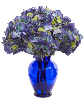 Nearly Natural Hydrangea Artificial Arrangement in Blue Vase