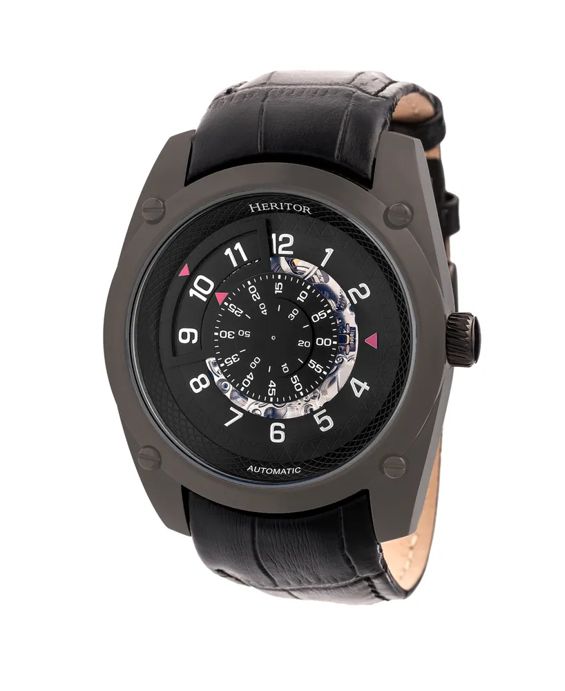 Heritor Automatic Daniels Black Leather Watches 43mm