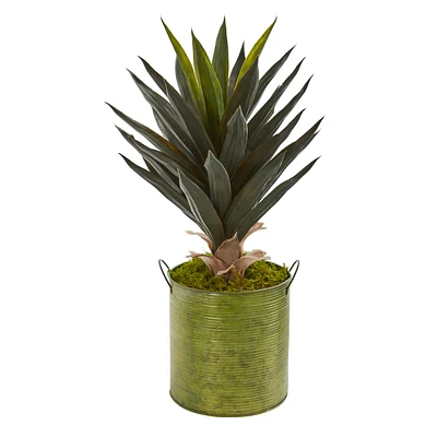 Nearly Natural Agave Artificial Plant in Metal Planter