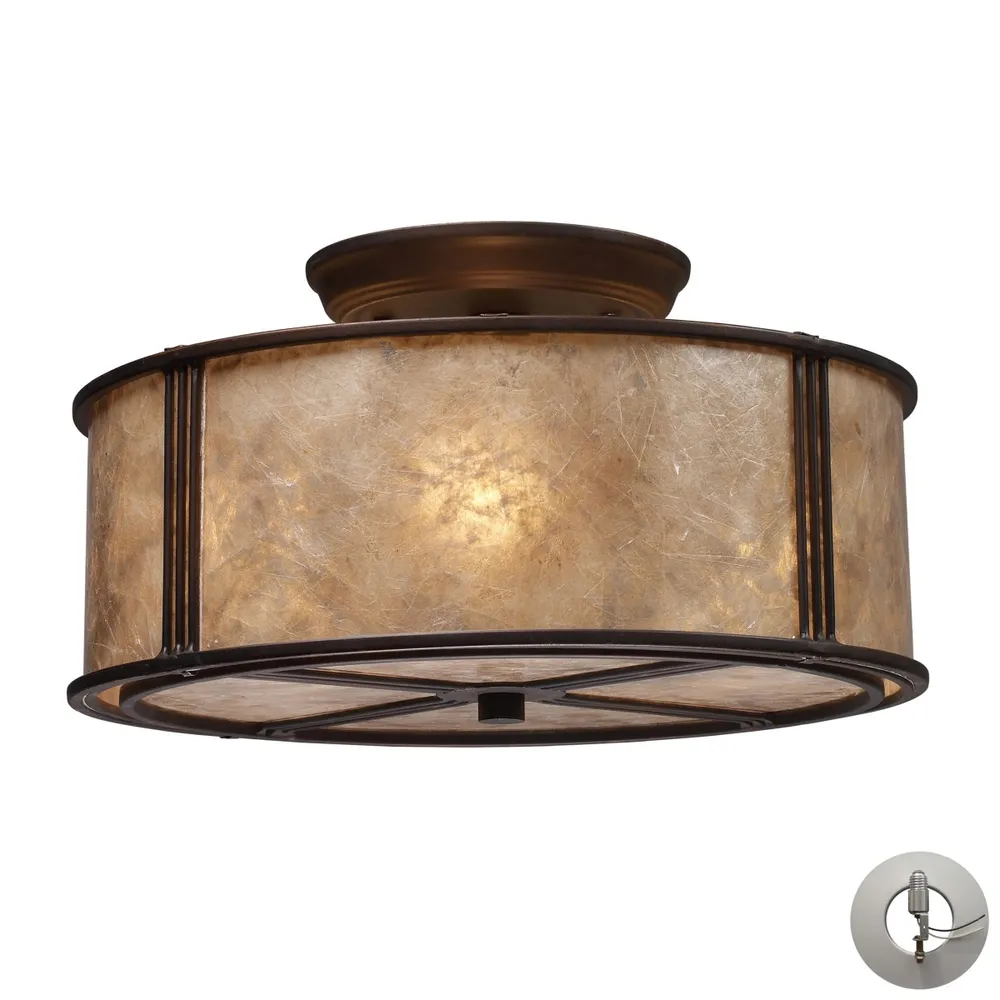 Barringer 3-LIght Semi-Flush in Aged Bronze and Tan Mica Shade