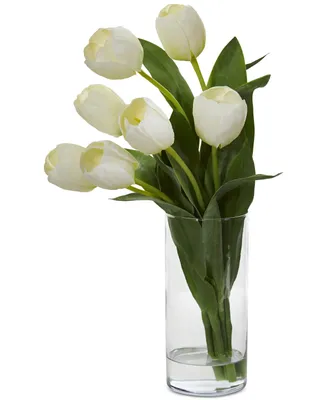 Nearly Natural Tulip Artificial Arrangement in Cylinder Vase