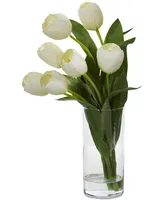 Nearly Natural Tulip Artificial Arrangement in Cylinder Vase