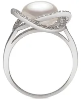 Cultured Freshwater Pearl (9mm) & Cubic Zirconia Statement Ring in Sterling Silver