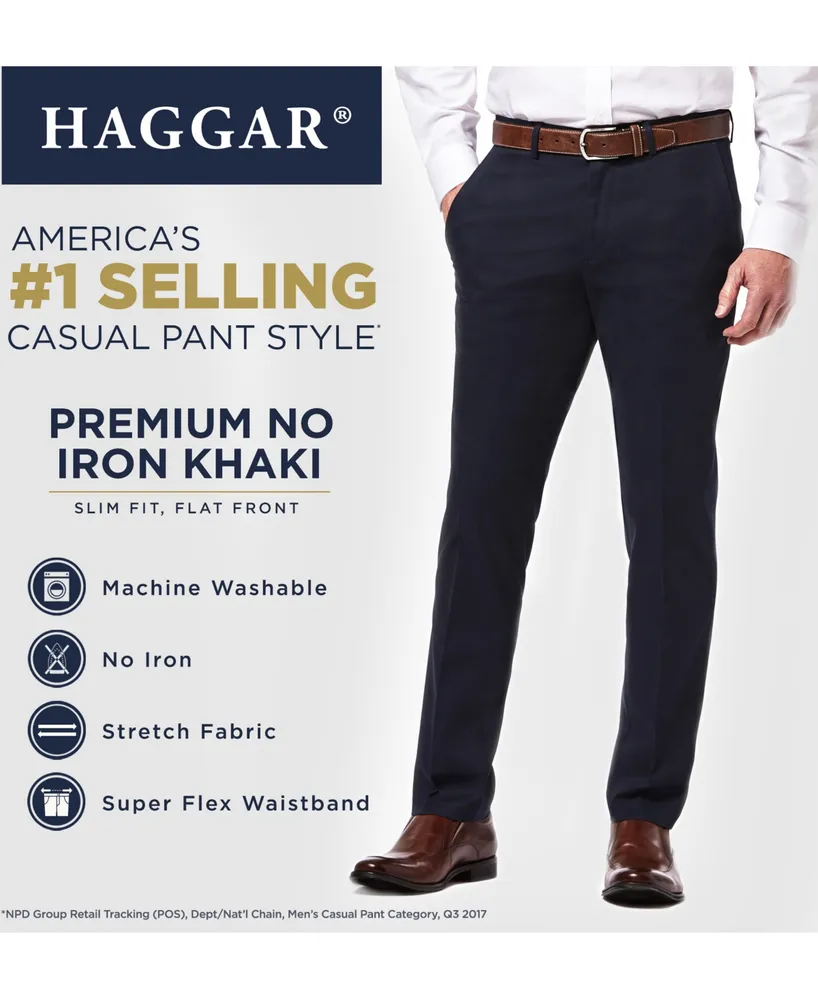 Haggar Men's Premium No Iron Khaki Slim-Fit Flat Front Pants