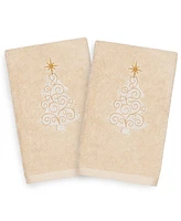 Linum Home Christmas Tree Scroll 100% Turkish Cotton 2-Pc. Hand Towel Set