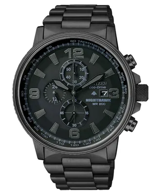 Citizen Men's Chronograph Eco-Drive Nighthawk Black Ion Plated Stainless Steel Bracelet Watch 43mm CA0295