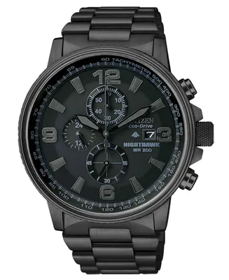 Citizen Men's Chronograph Eco-Drive Nighthawk Black Ion Plated Stainless Steel Bracelet Watch 43mm CA0295-58E