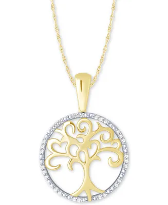 Diamond Family Tree 18" Pendant Necklace (1/10 ct. t.w.) in 10k Gold