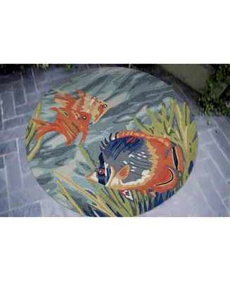 Liora Manne' Ravella 2255 Tropical Fish Blue 5' Indoor/Outdoor Round Area Rug