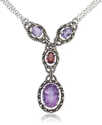 Amethyst (5-1/2 ct. t.w.) & Garnet (1 ct. t.w.) Marcasite Lariat 16"+2" Extender Necklace in Sterling Silver