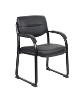 Boss Office Products Leather Sled Base Side Chair W/ Arms