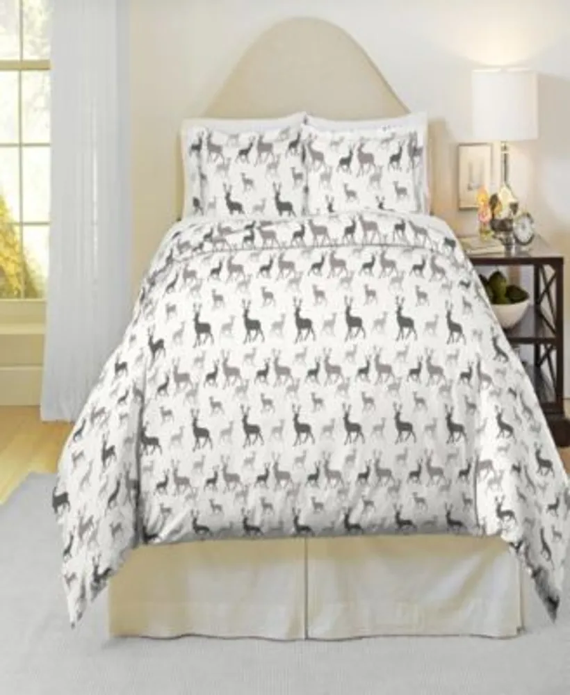 Pointehaven Autumn Deer Print Heavy Weight Cotton Flannel Duvet Cover Sets