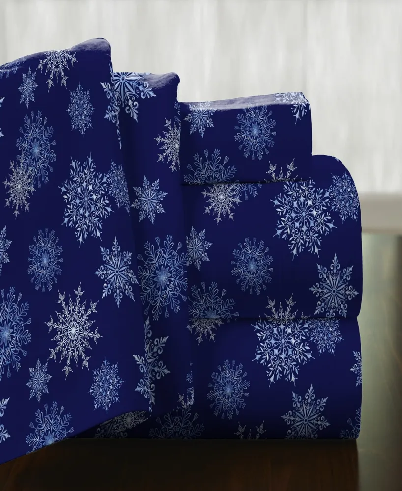 Pointehaven Snowflake Superior Weight Cotton Flannel Sheet Set, Full