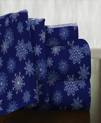 Pointehaven Snowflake Superior Weight Cotton Flannel Sheet Set