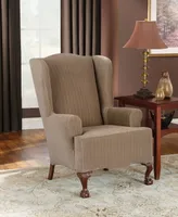 Stretch Pinstripe One Piece Wing Chair Slipcover